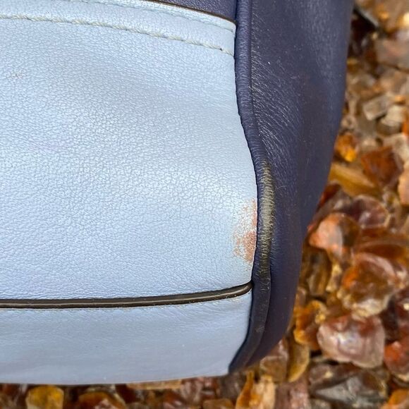 Authentic COACH Two Tone Blue Colorblock Leather Tanner Legacy Tote & Coin Pouch - Picture 7 of 13